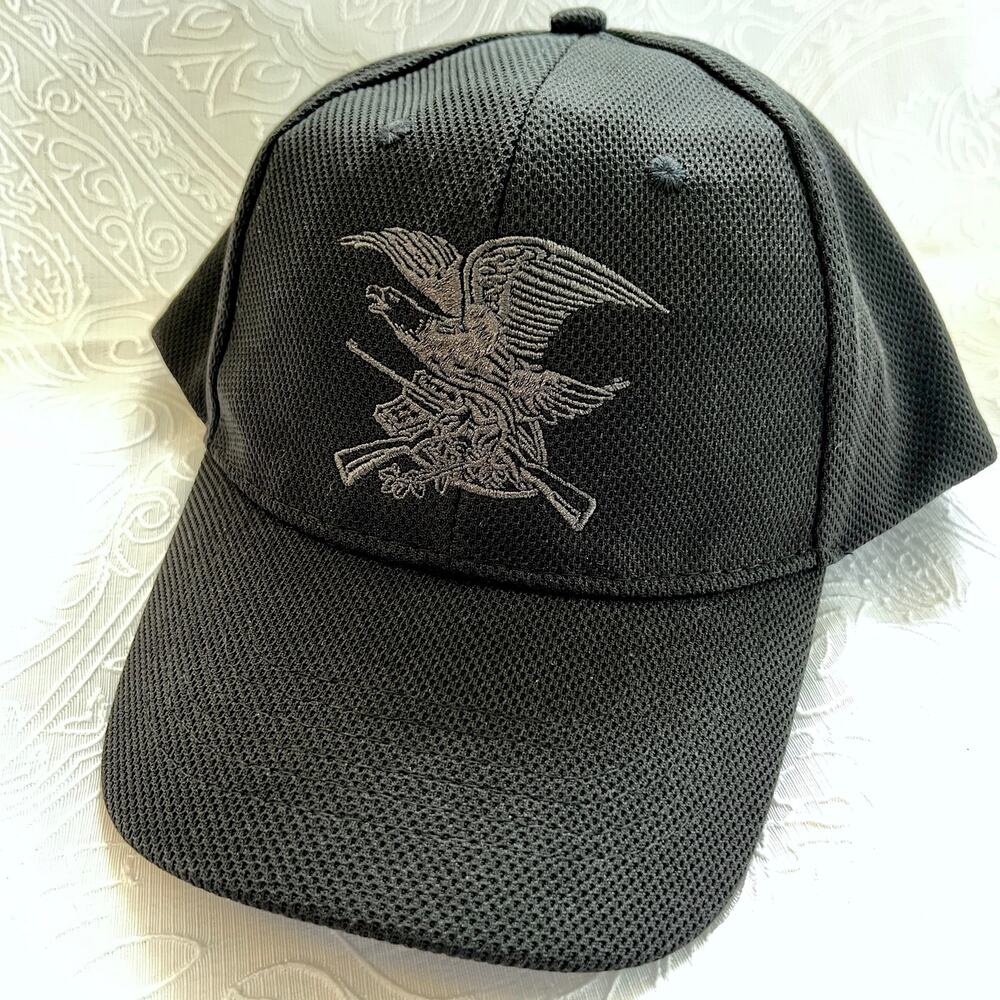 Lightweight Cooling Black Mesh Cap Embroidered Eagle NRA 1871 Logo Velcro Hat